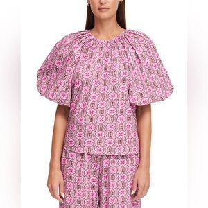 RHODE Rowan Short Sleeve Pink Geometric Blouse